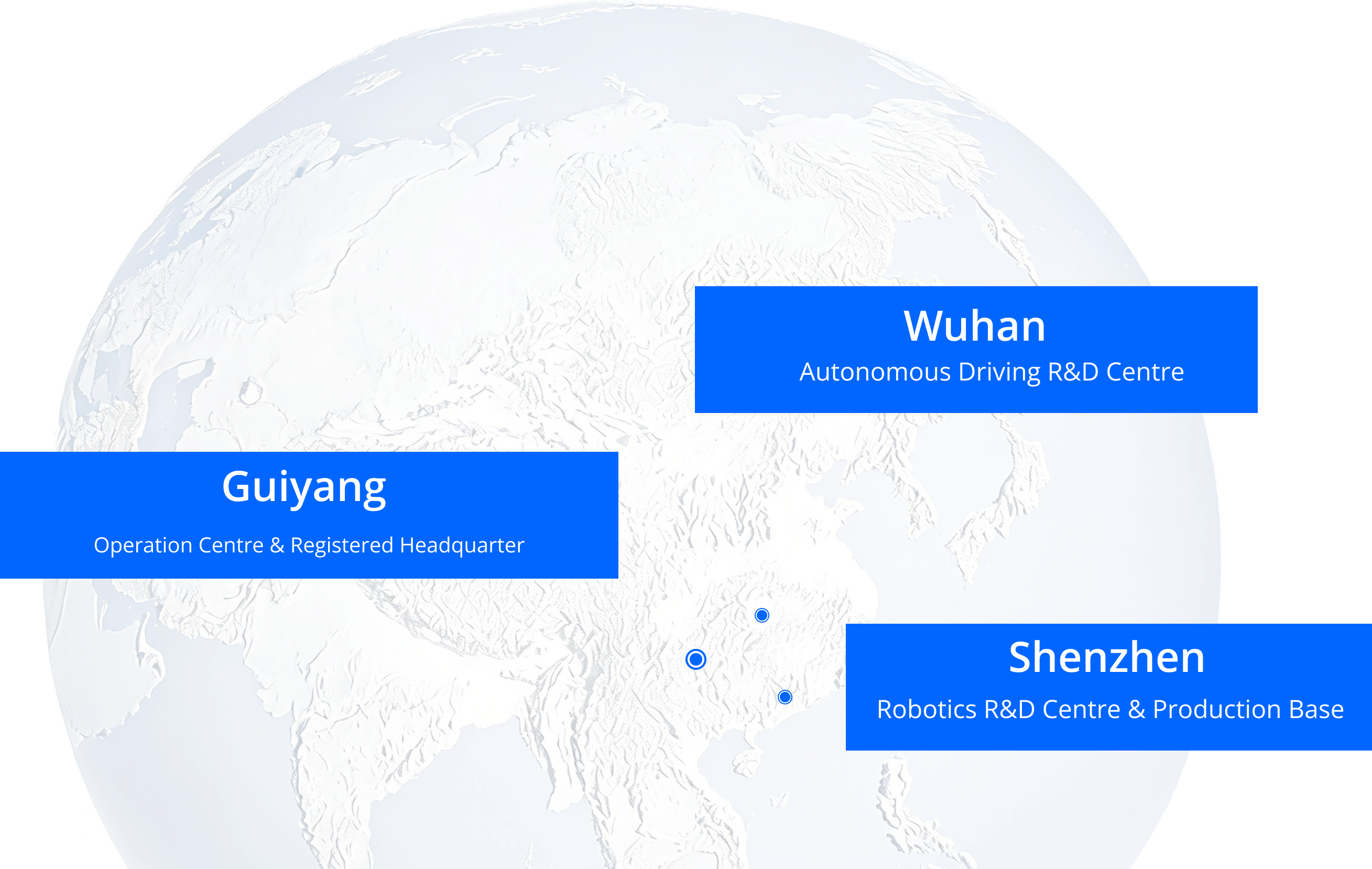 Three-region layout: R&D center, manufacturing base, and operations hub